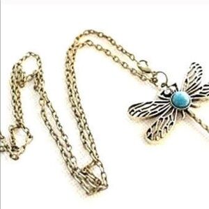Dragonfly Necklace Turquoise & Crystal Accent Boho